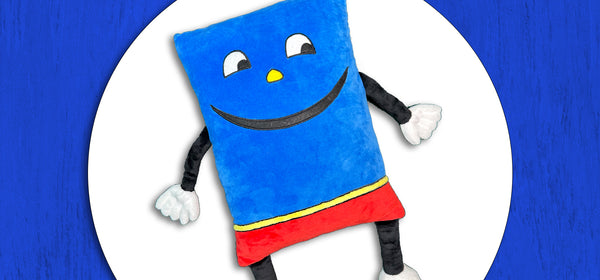 Stuffed pillow plushie in a rectangle shape with arms, legs, and a face.